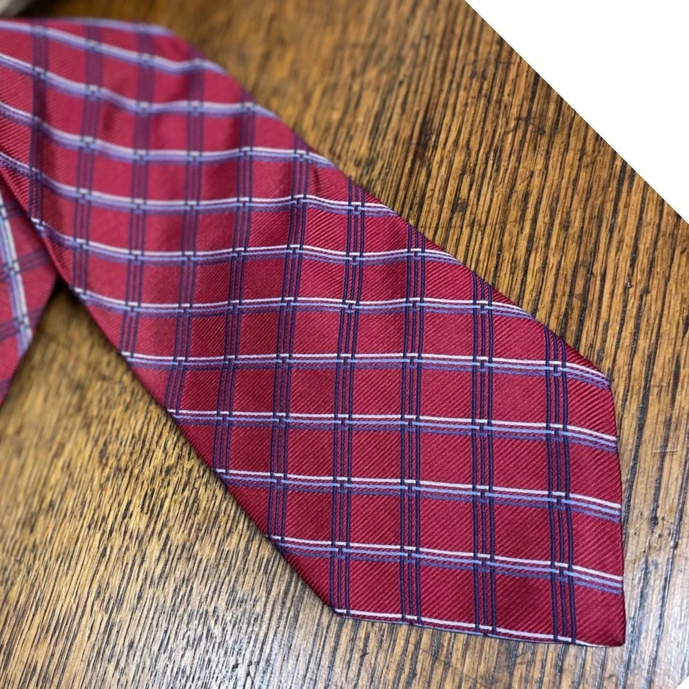 Brooks Brothers Makers Red White Blue Windowpane Plaid Silk Necktie Mens Classic